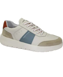 AMBITIOUS 12863 6923 beige blue scarpe uomo sneakers lacci pelle light