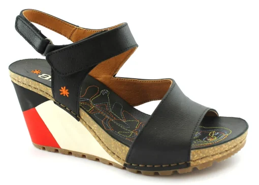 ART COMPANY 1330 GUELL Black Nero donna sandali strappi zeppa