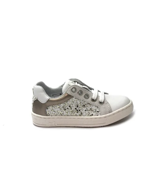 BALOCCHI 151626 SHILA 26/29 bianco platino scarpe bambina primi passi sneaker lacci zip pelle glitter