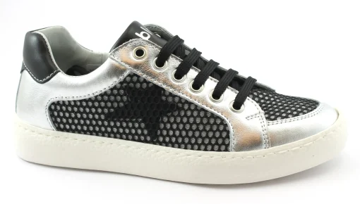 BALOCCHI STRADA 106624 34/35 argento scarpe bambina sneaker pelle lacci + cerniera laterale