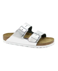 BIRKENSTOCK ARIZONA BS 1005961 silver argento ciabatte donna soft pelle fibbie