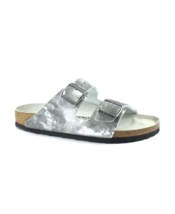 BIRKENSTOCK ARIZONA BS 1017414 vintage metallic gray silver ciabatte donna fibbie