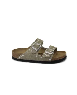 BIRKENSTOCK ARIZONA RIVET BORDER 1029390 taupe ciabatte donna fibbie pelle camoscio borchie