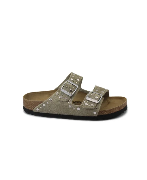 BIRKENSTOCK ARIZONA RIVET BORDER 1029390 taupe ciabatte donna fibbie pelle camoscio borchie