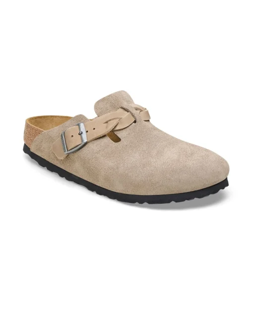 BIRKENSTOCK BOSTON BRAIDED 1026694 taupe suede ciabatta zoccolo donna fibbia camoscio treccia