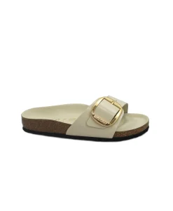 BIRKENSTOCK MADRID BIG BUCKLE 1025298 high shine ecru panna ciabatte pelle donna fibbia