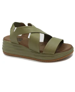 BUENO SHOES WY5702 verde sandalo donna pelle elastico zeppa