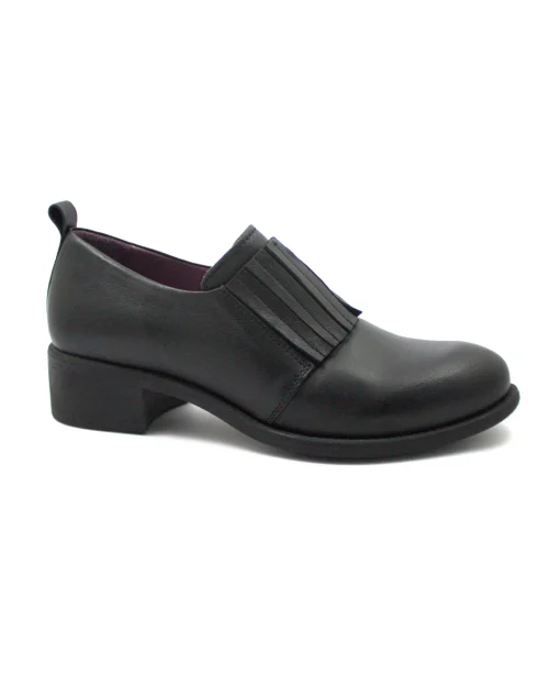 BUENO SHOES WZ7403 nero donna scarpa slip on tacco frangia