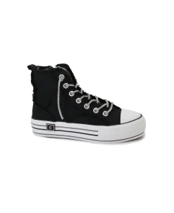 CAFè NOIR DM9112 nero scarpe donna sneakers alte platform lacci strass