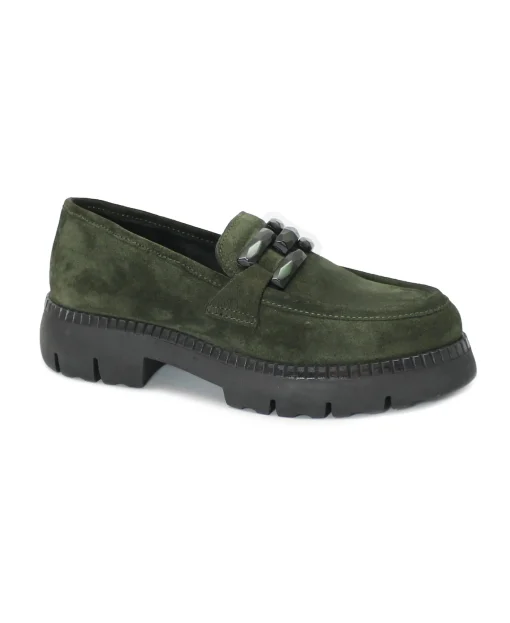 CAFè NOIR EB6061 verde scarpe donna mocassini pelle camoscio morsetto