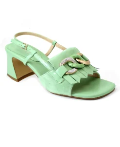 CAFè NOIR LC5025 verde sandalo donna tacco cinturino catena camoscio