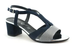 CINZIA SOFT IBB182 blu argento sandalo donna tacco camoscio cinturino