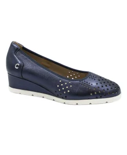 CINZIA SOFT IV1721 saphire blu scarpe donna comfort ballerina forata zeppetta pelle