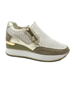 CINZIA SOFT IV2521 white bianco scarpe donna sportive zeppetta slip on forata zip