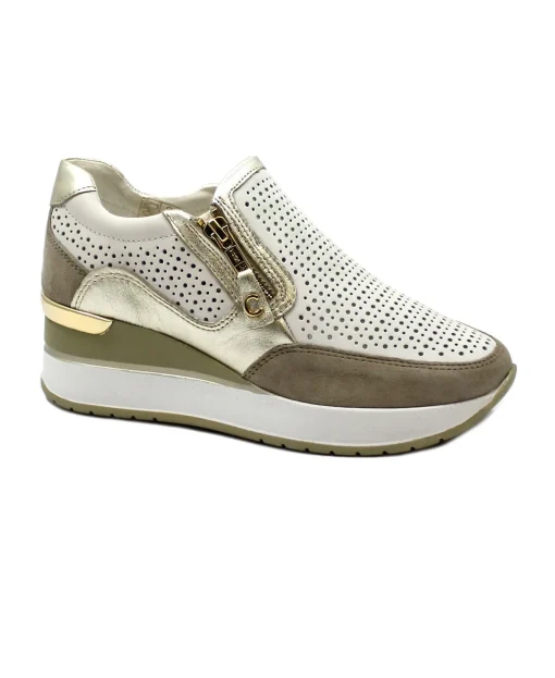 CINZIA SOFT IV2521 white bianco scarpe donna sportive zeppetta slip on forata zip