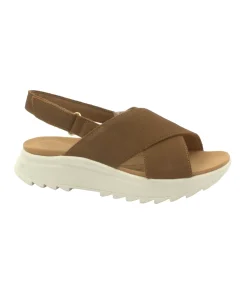 CLARKS DASHLITE WISH dark tan marrone sandali donna pelle incrocio strappo