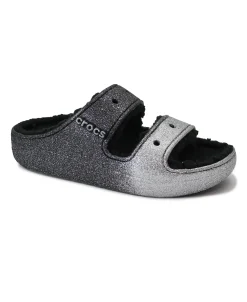 CROCS CLASSIC 208124 cozzy glitter nero argento ciabatte donna gomma zeppa pelo