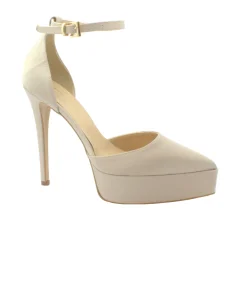 DIVINE FOLLIE 611 raso beige decolletè scarpa donna punta tacco plateaux
