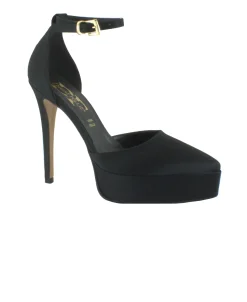 DIVINE FOLLIE 611 raso nero decolletè scarpa donna punta tacco plateaux