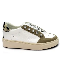DIVINE FOLLIE RALLY beige dalmata maculato bianco scarpe donna sneakers lacci pelle cavallino strass