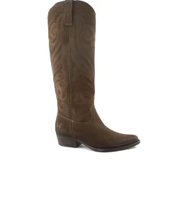 FELMINI D435 onice marrone stivale donna tacco punta camoscio texano ricamo