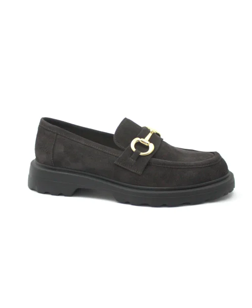 FRANCO FEDELE D714 pepe grigio scarpe donna mocassino pelle camoscio morsetto