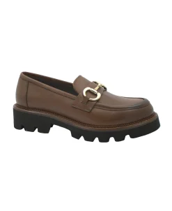 FRANCO FEDELE D714 sigaro marrone scarpe donna mocassino pelle morsetto carrarmato