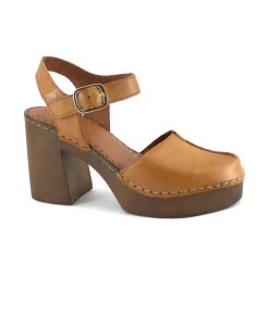 GIADA 8235460 cuoio scarpe sandali donna tacco plateaux zoccoli punta chiusa cinturino imbottita