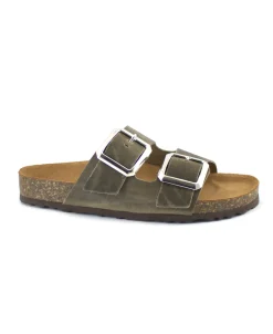 GIADA E16 crazy taupe ciabatte donna anatomiche fibbie borchie pelle