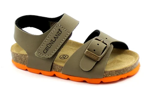 GRUNLAND ARIA SB0231 tortora arancio sandalo bambino strappo fibbia birk