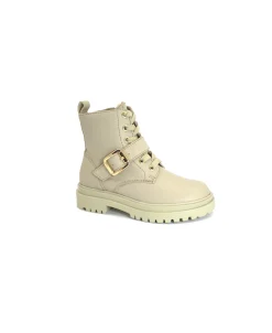 GRUNLAND COPP PO2104 28/32 beige scarpe stivaletto bambina anfibio lacci fibbia zip pelle