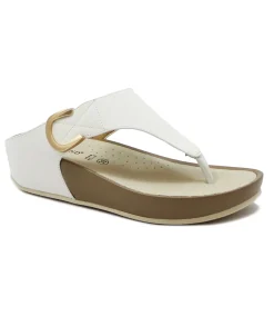 GRUNLAND DIRA CI2578 bianco scarpe ciabatte donna zeppa infradito strappo