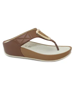 GRUNLAND DIRA CI1583 cuoio scarpe ciabatte donna zeppa infradito strappo