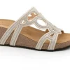 GRUNLAND ERSI CB2526 platino ciabatte donna zeppa pelle glitter