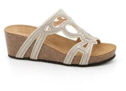 GRUNLAND ERSI CB2526 platino ciabatte donna zeppa pelle glitter