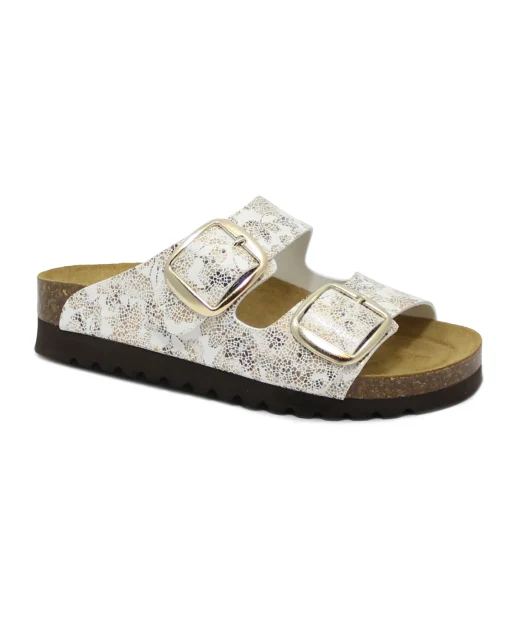 GRUNLAND HOLA CB2260 bianco multicolor ciabatte donna birk anatomiche fibbie resoft