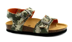 GRUNLAND LUCE SB1226 24/31 oliva arancio militare sandali bambino fibbie pelle