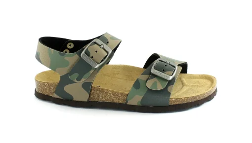 GRUNLAND LUCE SB1680 tortora militare sandali bambino fibbie