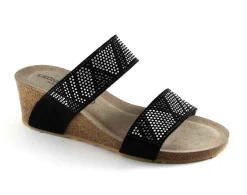 GRUNLAND PAGE CB1210 nero sandali ciabatte donna zeppa strass pelle