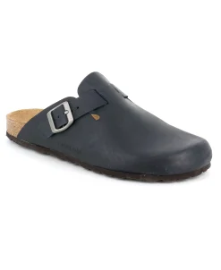 GRUNLAND ROBI CB7034 blu ciabatte uomo punta chiusa pelle plantare fibbia