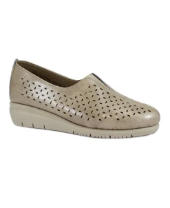 GRUNLAND RYSA SC5656 beige scarpe donna zeppetta elastico montante vernice pelle