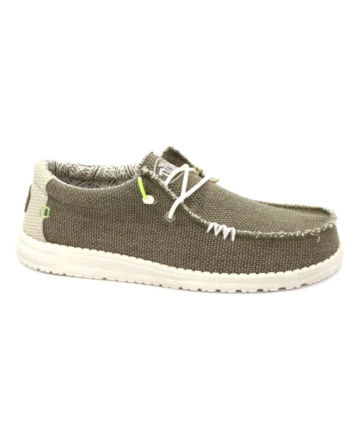 HEY DUDE WALLY BRAIDED fossil verde scarpe uomo sneakers lacci cotone traspiranti