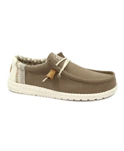 HEY DUDE WALLY BREAK STITCH clay marrone scarpe uomo sneakers lacci cotone traspiranti