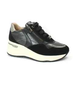KEYS 9820 black nero scarpe sneakers donna lacci zeppa zip cerniera