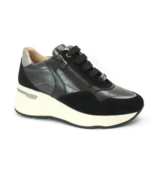 KEYS 9820 black nero scarpe sneakers donna lacci zeppa zip cerniera