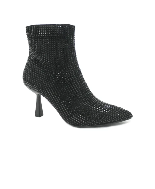 KEYS 8770 black nero tessuto strass scarpe donna stivaletto mid tacco 6,5