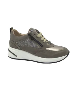 KEYS 8352 taupe beige scarpe sneakers donna lacci zeppa zip