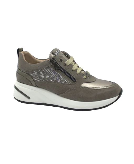KEYS 8352 taupe beige scarpe sneakers donna lacci zeppa zip