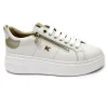 KEYS 10520 white beige bianco scarpe sneakers donna lacci zip platform