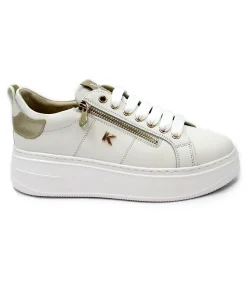 KEYS 10520 white beige bianco scarpe sneakers donna lacci zip platform